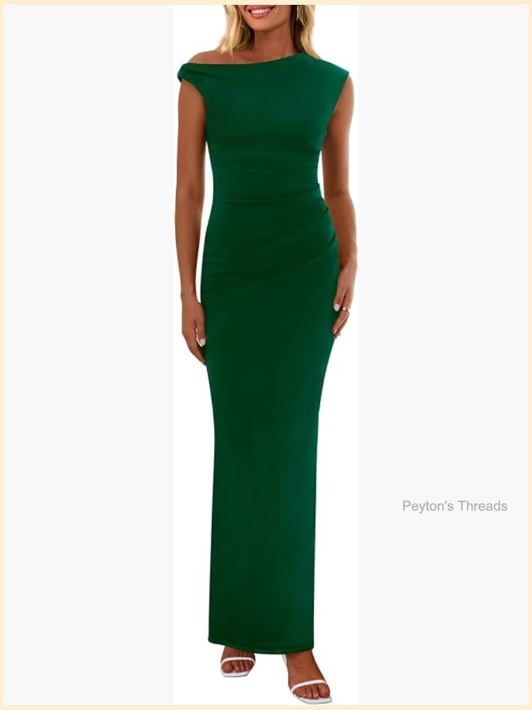 One Shoulder Sleeveless Bodycon Maxi Dress With Ruched Mesh